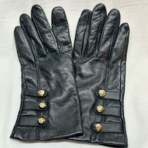 Lauren Ralph Lauren Vintage Black Leather Gloves, 3 Gold Button, XL, Gently Used